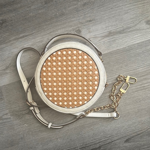 Anne Klein Handbags - Anne Klein Leather Cream & Tan Woven Crossbody Bag with Top Handle